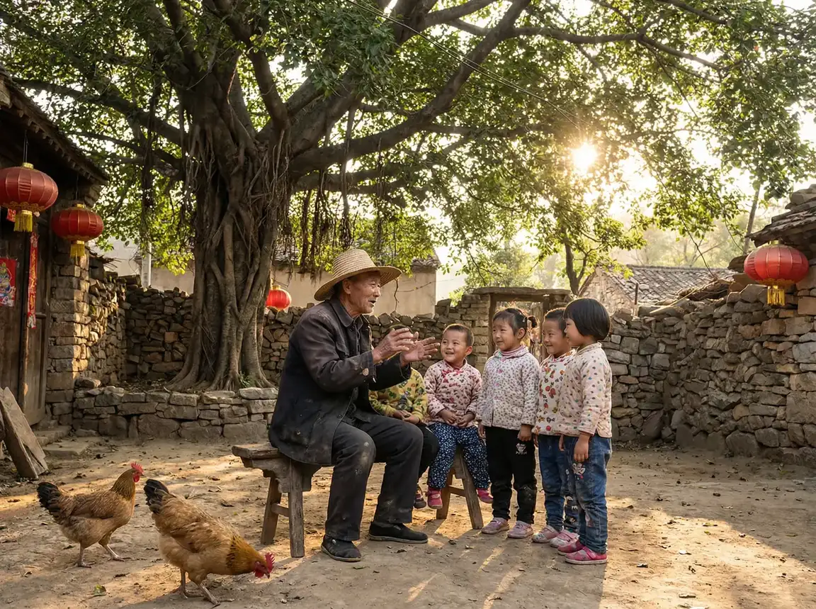 老人在大榕树下给孩子们讲故事 - 思春期诱惑下载 乡村记忆
